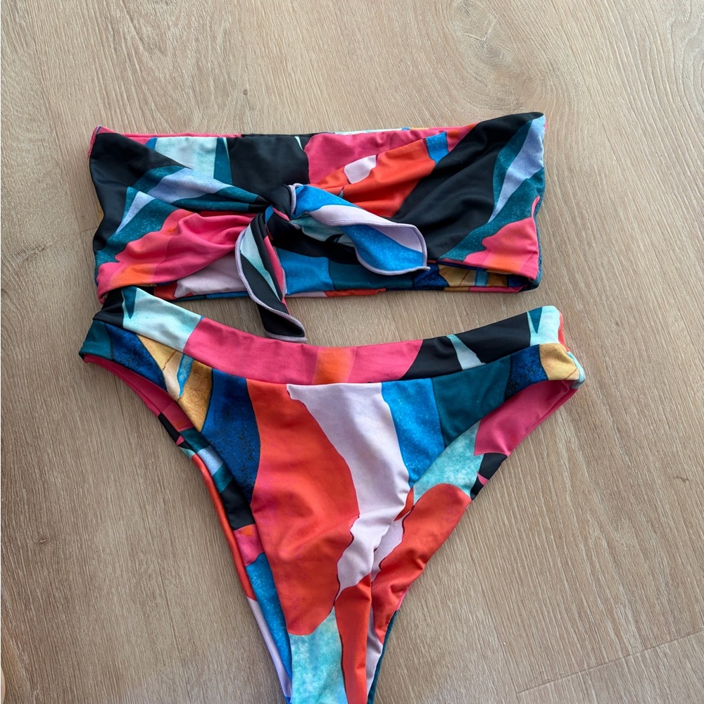 Colorful Abstract Bandeau Bikini Set